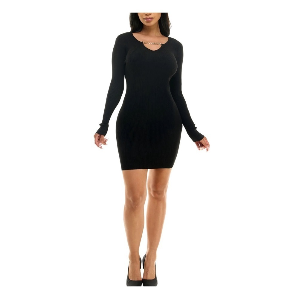 NWT ROSIE HARLOW Stretch Ribbed Chain Accent Pull Body Con Dress